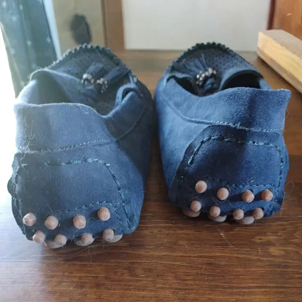 Just Fab Loafers Womens Size 6 Tassel Faux Suede Flats Great Tread Navy Blue - Picture 3 of 3